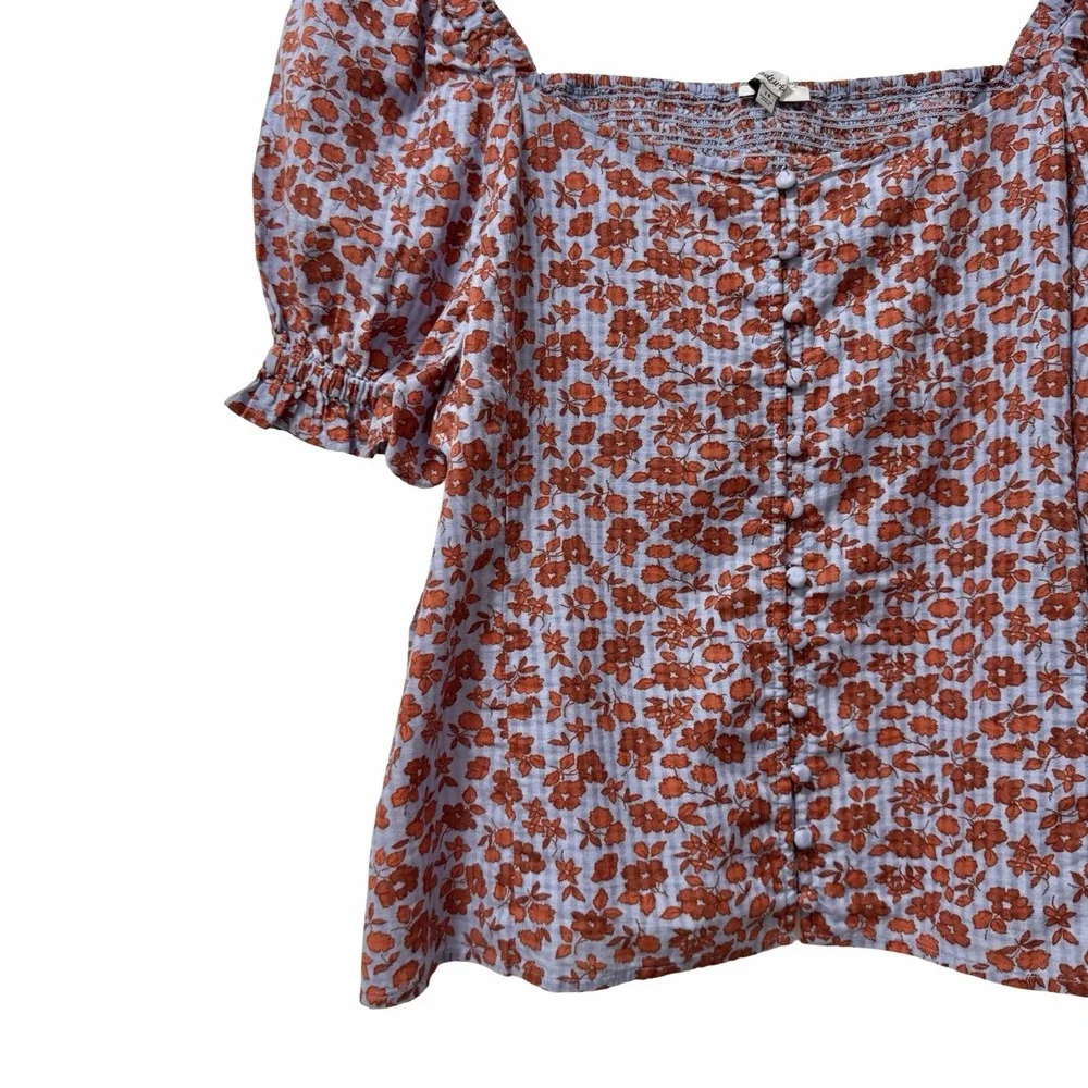 Madewell Womens Kallie Puff Sleeve Square Neck Smocked Top Size 14 Peasant Boho